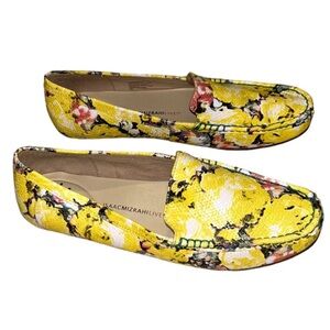 Isaac Mizrahi Live Imangelica Yellow Floral Boho Slip On Leather Loafers Size 10